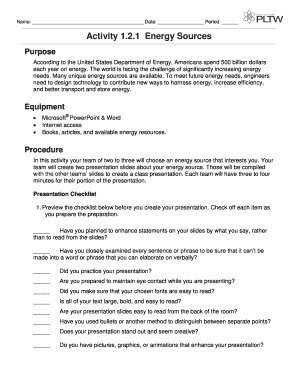 Energy Sources Presentation Activity