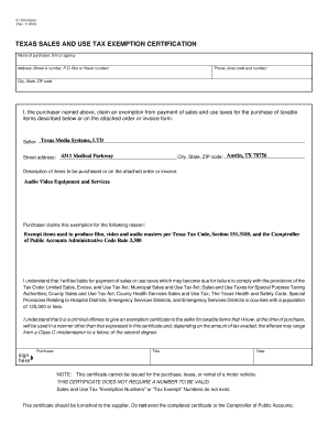Texas Sales and Use Tax Exemption Certification