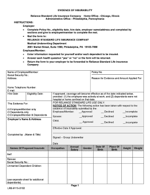 Evidence of Insurability Form