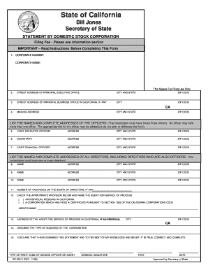California Domestic Stock Corporation Statement