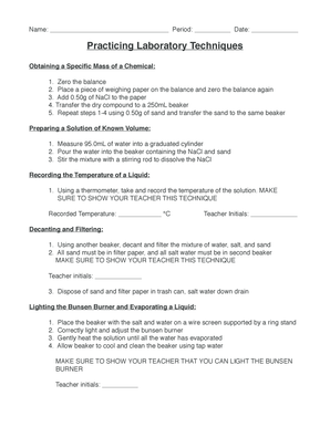 Laboratory Techniques Worksheet