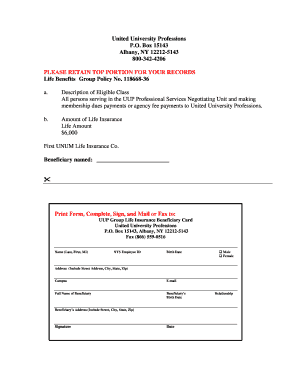 UUP Group Life Insurance Beneficiary Card