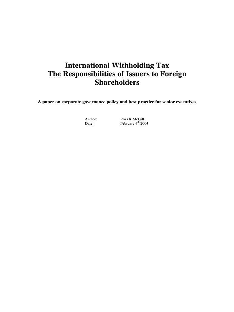 Fillable Online International Withholding Tax tdc Fax Email Print