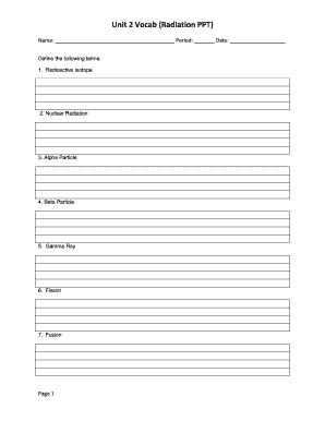 Radiation Vocabulary Worksheet