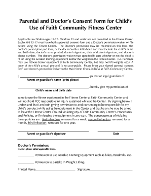 Parental and Doctor’s Consent Form for Child’s Use of Fitness Center