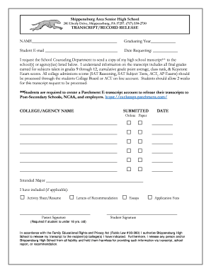 High School Transcript Release Form