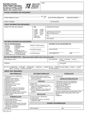 Stanislaus County Public Health Lab Test Request Form