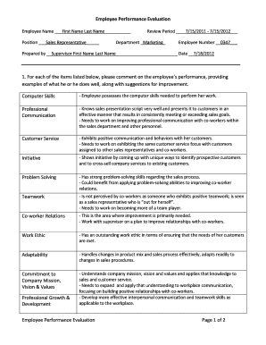Employee Performance Evaluation Form
