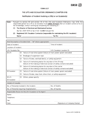 Lift and Escalator Incident Notification Form
