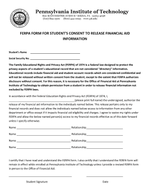 FERPA Form for Student's Consent to Release Financial Aid Information