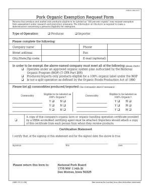 Pork Organic Exemption Request Form