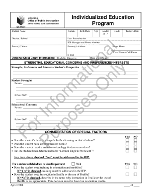 Individualized Education Program Form
