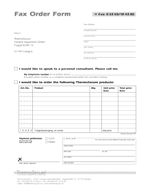 ThermoSecure Medical Equipment Order Form
