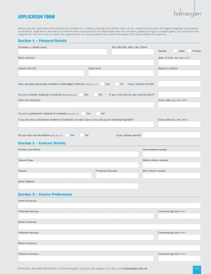 Holmesglen International Student Application Form
