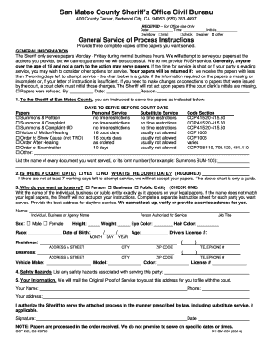 San Mateo County Civil Process Service Instructions