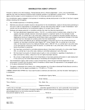 Immobilization Agency Affidavit - Brevard Clerk Of Circuit