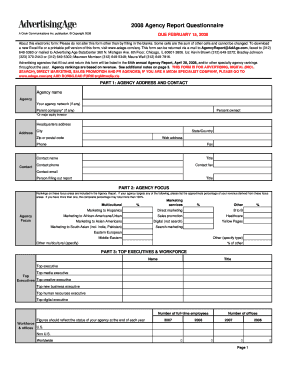 2008 Agency Report Questionnaire