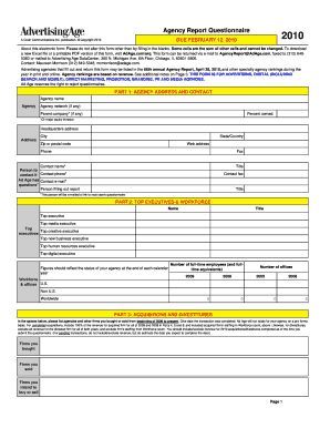 Advertising Agency Report Questionnaire