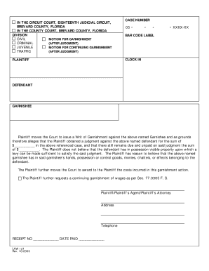 Florida Garnishment Motion