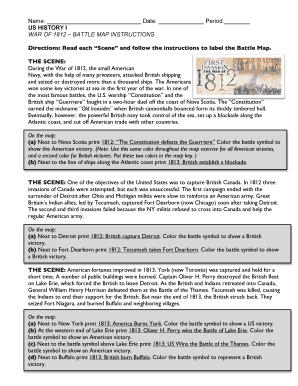 US History War of 1812 Battle Map Worksheet