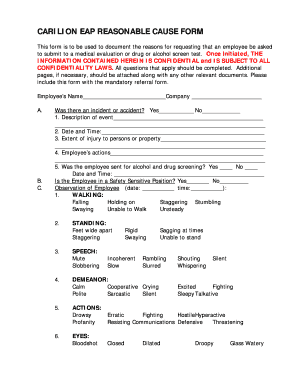 Carilion EAP Reasonable Cause Form