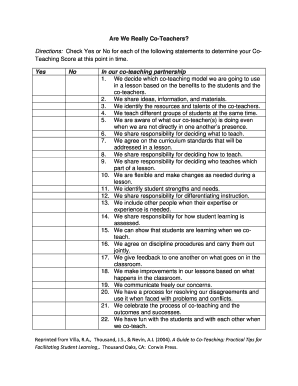 Co-Teaching Evaluation Form