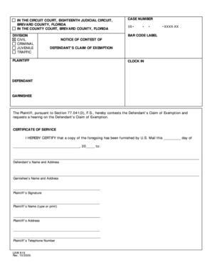Civil Notice of Contest of Claim of Exemption