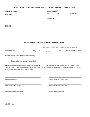 Notice of Exercise of Child Timesharing