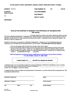Plea of No Contest & Request for Withhold of Adjudication