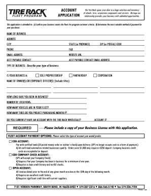 Tire Rack Fleet Account Application