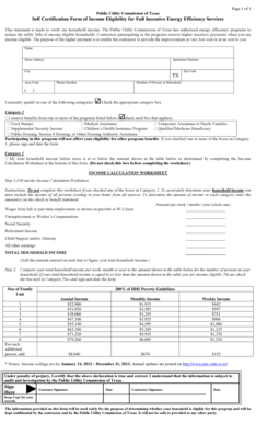 Texas Income Eligibility Form for Energy Efficiency Services