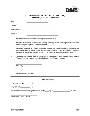 Affidavit of Payment for Contractors and Laborers