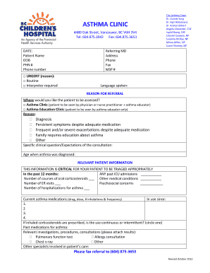 Asthma Clinic Referral Form