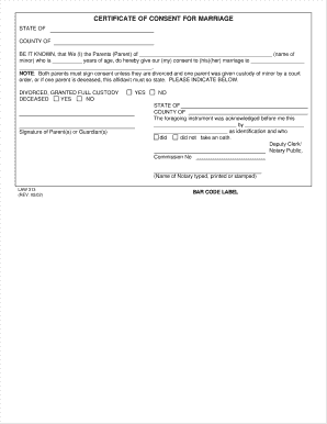 Certificate of Consent for Marriage