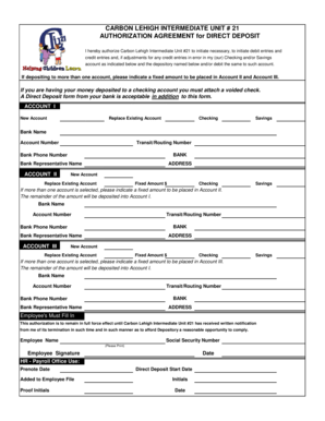 Carbon Lehigh Intermediate Unit Direct Deposit Authorization