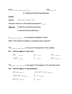 Math Worksheet Polynomials