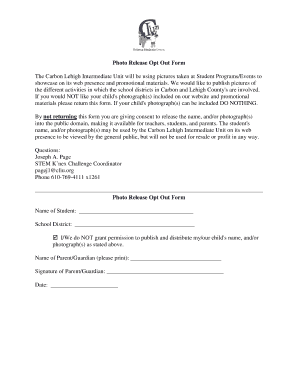 Photo Release Opt Out Form