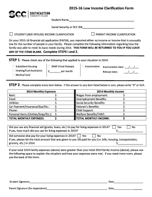 2015-16 Low Income Clarification Form