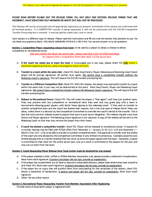 NTSSA Soccer Player Release Form