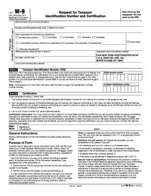IRS Form W-9 Request for Taxpayer Identification Number and Certification