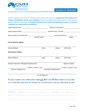 Change of Address Form for CVR New York