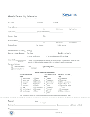 Kiwanis Membership Application Form