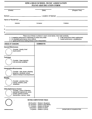 Iowa High School Music Association Piano Adjudication Form