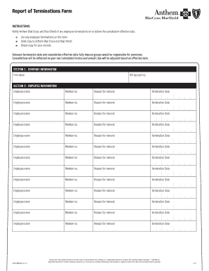 Anthem Employee Termination Report Form