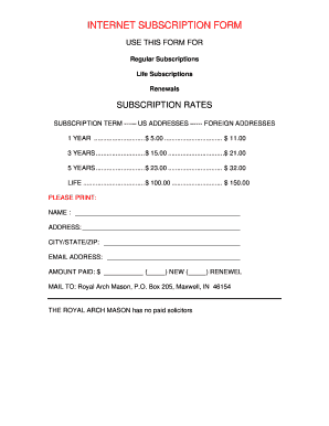 Internet Subscription Form