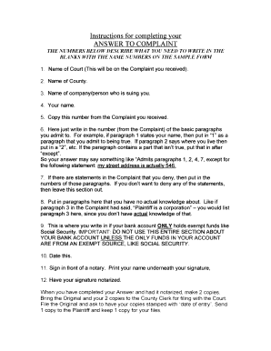 Answer to Complaint Form