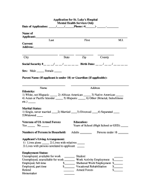 St. Luke's Hospital Mental Health Services Application