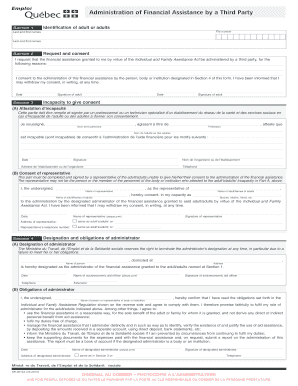 Quebec Financial Assistance Administration Form