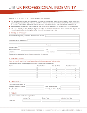 UK Professional Indemnity Proposal Form for Consulting Engineers