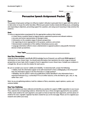Persuasive Speech Assignment Packet